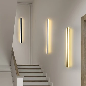 זמן מדרגות אור LED המודרני מקורה מנורת קיר אקרילי שחור/לבן/זהב רקע קיר-תאורה לחדר השינה ליד המיטה אור