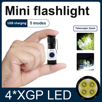 מתח גבוה מיני פנס LED נטענת Handlamp חזק Zoomable פנס סופר מבריק טקטי לפיד קלוש פלאש אור