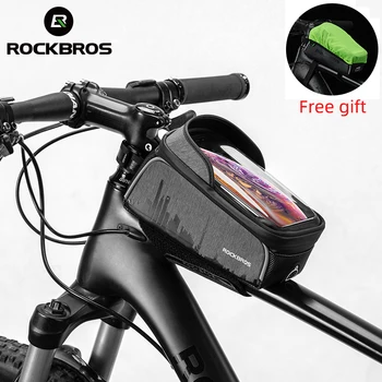 ROCKBROS הרשמי מסגרת שקיות עמיד למים מסך מגע עליון צינור שקיות אופניים הכידון הקדמי הטלפון מקרה מחזיק שקיות 6.5 אינץ