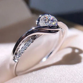 קלאסי טבעת אירוסין AAA לבן מעוקב זירקון נקבה נשים סופר פלאש חתונה ריינסטון הלהקה CZ טבעות תכשיטים