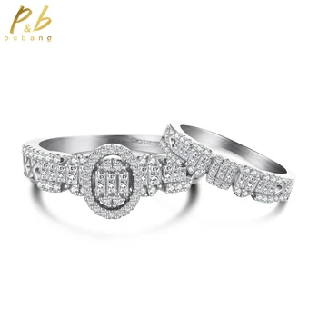 PuBang תכשיטים יפים 100% וינטג ' כסף סטרלינג 925 חן נוצר Moissanite נוצץ טבעת סט לנשים מתנה משלוח חינם