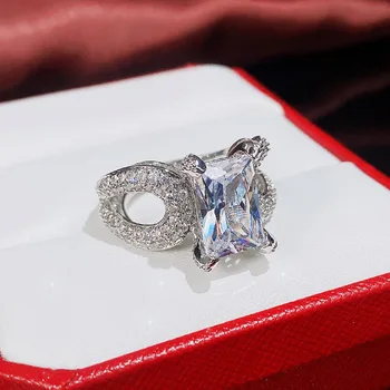 יוקרה נקבה גדול מרובע לבן מצופה טבעת נישואין מכסף צבע טבעות לנשים קסם קטן מאבן עגולה טבעת אירוסין תכשיטים