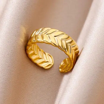 רחב עלים טבעות לגברים נשים צבע זהב לפתוח טבעת נירוסטה נקבה מסיבת חתונה תכשיטי אצבע 2023 מגמת משלוח חינם