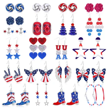 הדגל האמריקני עגילים לגברים נשים פטריוטי יום העצמאות ירידה להשתלשל הוק תכשיטי אופנה