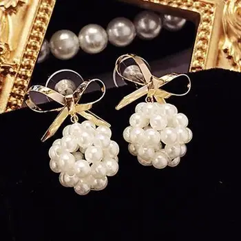 B419 קוריאנית תכשיטים Bowknot פרל תכליתי ציצית עגילי תליון אופנה חדשה Earstuds כדור עגילים