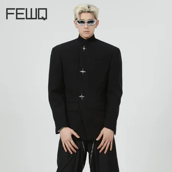 FEWQ מוצק צבע של גברים בלייזרס לעמוד צווארון מתכת לחצן נישה עיצוב סיני חדש מסוגנן זכר חליפת מעילים כרית כתף 24B3204
