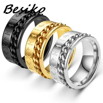 Besiko חדשה נגד חרדה מתח טבעת אחזור טווה נירוסטה טבעות לגברים נשים רטרו הנורדית ויקינג רונים Rotatable הטבעת