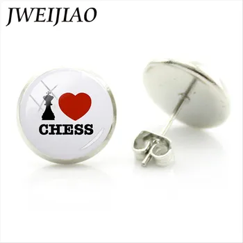 הבינלאומי החדש שחמט דמקה עגיל עגילים שלום אוהב שחמט כיפת זכוכית עגול עגילים שחמט חובב תכשיטים CH38