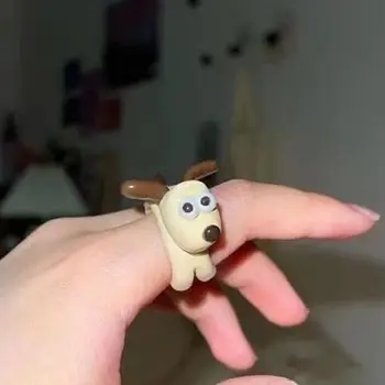 חמוד אנימה כבש טבעת אישית קריקטורה בעלי חיים הכלב האצבע אמייל צבוע טבעת אצבע לגברים, נשים