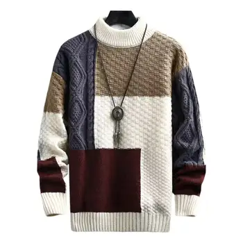 2023 הסתיו-חורף החדשה סוודר חם אופנה תפירה התאמת צבע סוודר צוואר עגול סוודר מעובה לסרוג סוודר