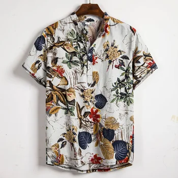 גברים לעומת הדפסת צבע מזדמנים הוואי חולצות חופשת הקיץ חוף חופשי רטרו פרחוני חולצות שרוול קצר בגדי גברים