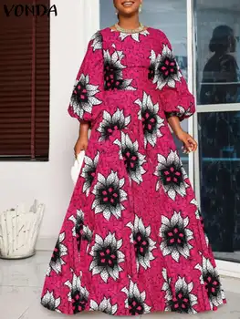 שמלת הקיץ נשים זמן פנס שרוול מזדמן מקסי ארוכה שמלת קיץ וונדה 2023 בוהמי פרחוני מודפס החלוק Vestidos