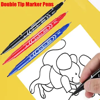 10PCS שחור אדום כחול כפול טיפ בסדר עמיד למים קבוע שומני עט סימון מהיר ייבוש הוק קו עט לצייר לצייר לכתוב אספקה
