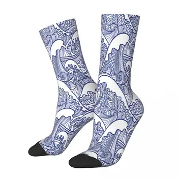 הים חלקה תבנית בסגנון יפני גרביים זכר Mens נשים סתיו גרבי ניילון פוליאסטר