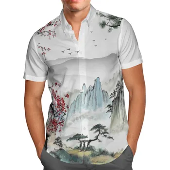 2023 הוואי הקיץ של גברים חולצה ירוקה מגניב שרוול קצר למעלה מזדמנים אופנה החוף רחוב חולצת וינטאג', בגדים