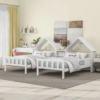 ילדים,מיטה זוגית מיטה זוגית גודל,עיצוב פשוט פלטפורמה למיטה עם בית בצורת ראש המיטה מובנה השידה,על חדר השינה.