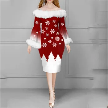 נשים סקסי מחוץ כתף זמן תאורה השרוול גבוה המותניים Bodycon שמלה אלגנטית חג המולד מחוך קטיפה שמלת מסיבת ההגירה Y2K בגדים