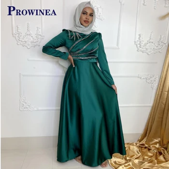 Prowinea מלא השרוול סאטן קפלים באיכות גבוהה אופנתי שמלות ערב לנשים בהתאמה אישית אפליקציות Vestido De Fiesta פרחוני הדפסה