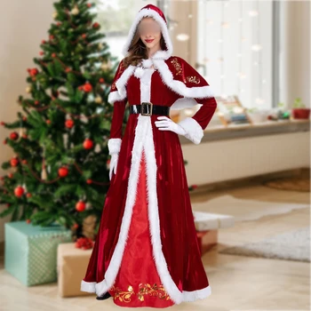 גבירותיי סנטה קלאוס תחפושת קלאסית גב ' קלאוס, חג המולד תחפושת מסיבת חג המולד סנטה קלאוס Cosplay אדום רטרו סנטה תלבושת של בגדים