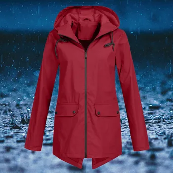 גבירותיי חיצוני מעיל רוח 2023 מוצק צבע בגדי ספורט מעיל עם ברדס כיס עמיד למים Windproof מעיל רוח מעיל