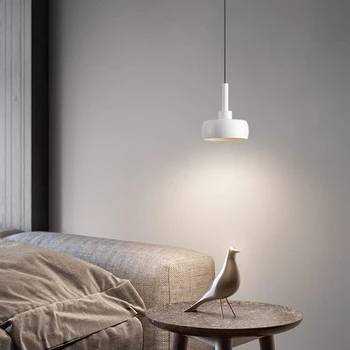 מינימליסטי חדר שינה מודרני אורות תליון שחור לבן ברזל יצוק המנורה נורדי פשוטה שולחן האוכל ליד המיטה השעיה מנורות LED