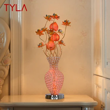 טיילה מודרני פרחים אדומים מנורת שולחן אופנתי אמנות הסלון חדר השינה החתונה LED אלומיניום חוט שולחן אור