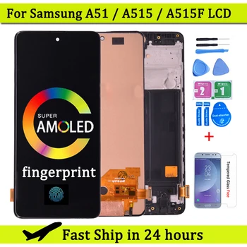 Super AMOLED עבור Samsung Galaxy A51 LCD A515 A515F A515F/DS A515FD תצוגת LCD מסך מגע עם מסגרת דיגיטלית הרכבה