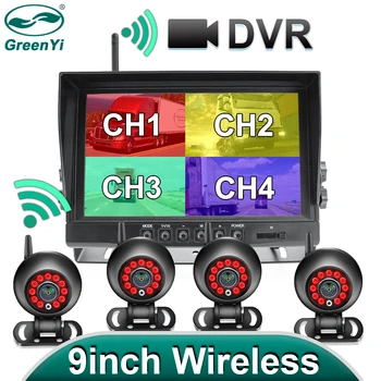 GreenYi 9 אינץ ' יום א אלחוטית 4 CH DVR-צג דיגיטלי אלחוטי הפוך גיבוי מקליט מצלמה IR עבור משאית/טריילר/אוטובוס/RV