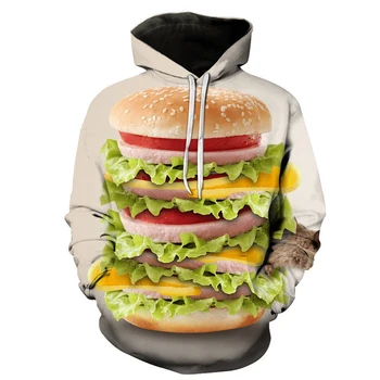יצירתי המבורגר דפוס הדפסת 3D גברים קפוצ 'ונים חולצות אביב סתיו אופנת רחוב משוחרר קפוצ' ון ילדים בגדים מנופחים 4XL