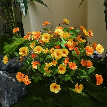 3Pcs/Lot משי, פרחים מלאכותיים סניף לוטוס, אדמונית עם עלים צמחים עיצוב הבית קישוטי החתונה סידור פרחים צילום אביזרים