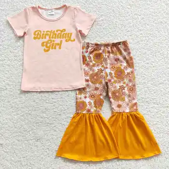 GSPO0680 בגדי ילדים המכתב הדפסה העליון עם פעמון בתחתית המכנסיים 2 חלקים סט יום הולדת ילדה תלבושות