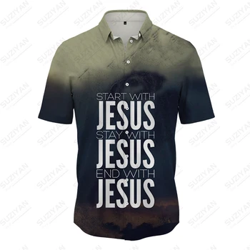 הקיץ החדשה של הגברים חולצה הנוצרית, ישוע על הצלב מודפס 3D גברים החולצה של סגנון מקרית של גברים חולצה אופנה לגברים חולצה