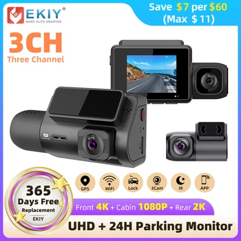 EKIY M700A Dash Cam 3-ערוץ DVR המכונית 4K 1080P, 2K 3 עדשת המצלמה דאש מצלמה GPS WiFi Dashcam מקליט וידאו 24H חניה מוניטור