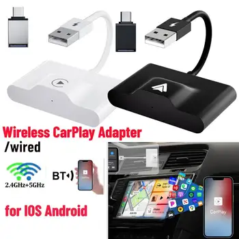 אלחוטית CarPlay מתאם מחובר אלחוטית Andriod אוטומטי Dongle BT5.0 2.4 G&5G WiFi עם USB C ממיר עבור IOS אנדרואיד