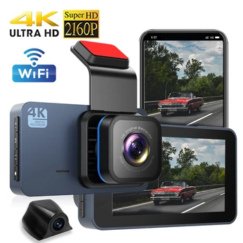 4K מצלמה כפולה Dash Cam עבור מכוניות מלפנים ומאחור רכב Dvr-WIFI בקרת יישום מצלמה רכב עבור רכב מקליט וידאו מצלמה אחורית