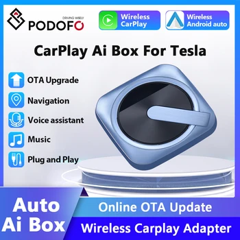 Podofo CarPlay AI קופסה טסלה כל סדרה Model3 האלחוטי אנדרואיד אוטומטי Carplay 2023 שדרוג מודל AI הקול מסך מפוצל AirPlay