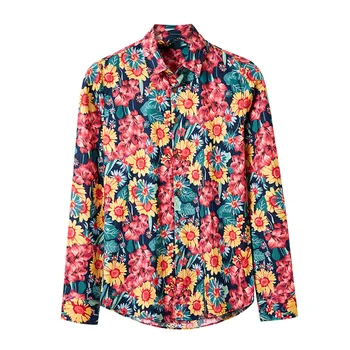 חולצה לגברים סתיו חם 2023 שרוול ארוך דש חולצות אופנה פרח חולצה דק אחת עם חזה אלגנטי זכר העליון рубашка