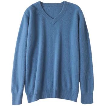 קלאסי V-צוואר 100% טהור מינק קשמיר סוודר גברים Pullovers knitwears 2023 Autmun החורף קצפת רכה חמה סרוגים ' מפר