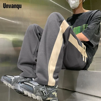 UNVANQU 2023 סתיו מזדמן רחב הרגל המכנסיים הגירסה הקוריאנית Y2K אופנת רחוב היפ הופ אופנה לגברים מכנסיים טרנינג Harajuku אדם
