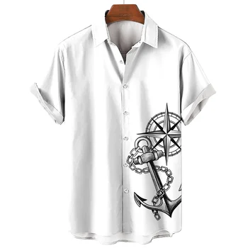 חולצת הוואי גברים קיץ 3d של הספינה עוגן מודפסים, חולצות לגברים חג שרוול קצר החוף חולצות טי שירט גברים מנופחים החולצה
