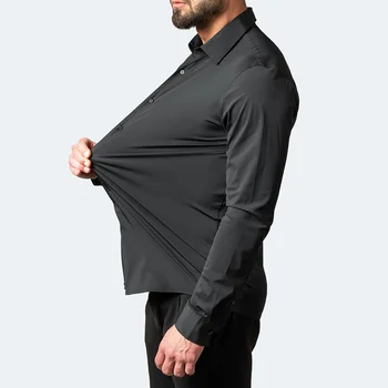 ארבעה צדדי למתוח ברזל חופשי גברים שרוול ארוך חולצה mercerized אנכי במובן האירופי של הגברים חולצה