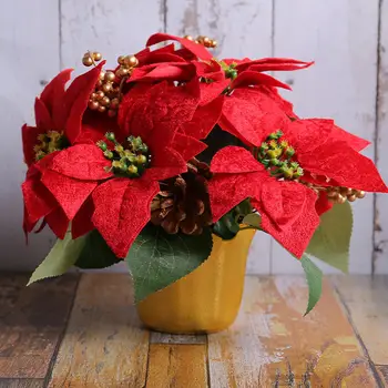 מלאכותי חלבלוב אדום צמח בעציץ אדום חלבלוב דקורטיביים פרחים מלאכותיים מתנה מקורה פסטיבל חג המולד מסיבת השולחן