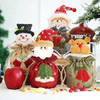 מתנת חג המולד שקיות ממתקים סנטה קלאוס, איש שלג אייל חג המולד שרוך בשקית מתנה קישוט בית חג המולד תפוחים מתוקים אריזה