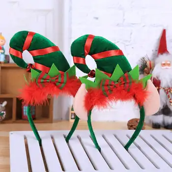 חג המולד אדום, ירוק עם פסים כובע מחודד נוצות לשיער פסטיבל תחפושות נושא המסיבה שדון כובעים, כיסויי ראש ואביזרים למופע