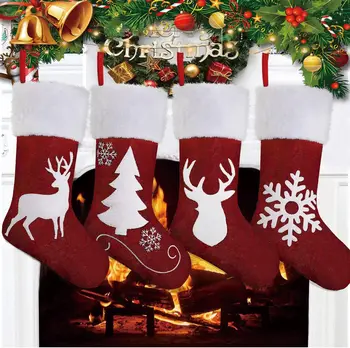 גרבי חג המולד אדום קטיפה חג המולד גרב אייל פתית שלג גרביים המשפחה תלוי האח חג המולד עיצוב המסיבה