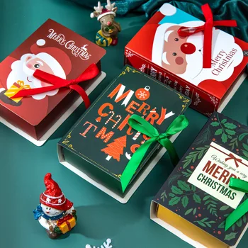 4Pcs הספר לכושר חג שמח קופסאות הממתקים שקיות חג המולד סנטה קלאוס קופסות מתנת חג מולד שמח נטאל נואל מסיבת חג המולד קישוט 2023