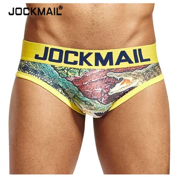 Jockmail מותג אופנה סקסית גברים תחתונים הדפסה על תחתונים קרח משי תחתוני Cueca הומואים גברים, תחתוני סליפ 21 תבנית עיצוב קצרים.