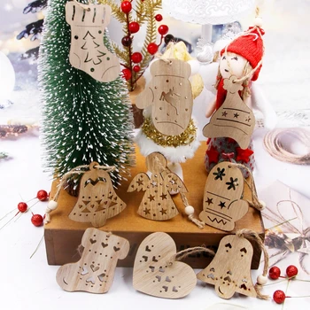 6PCS חג המולד עץ פתיתי שלג/צבי/עץ תליונים קרטון נואל קישוטים על עץ חג המולד תלוי קישוט חג המולד לילדים מתנות