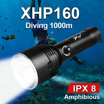 קלוש החדש חזק XHP 160 LED הספק גבוה פנס צלילה IPX8 עמיד למים לפיד ביותר והמבריקים מקצועי צלילה המנורה