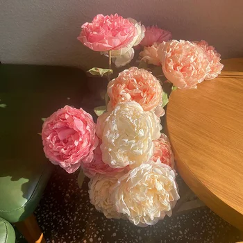 פרחים מלאכותיים שרוף קצה עשיר גדול אדמונית, פרח 2023 חדש שולחן פרח מזויף פרח חתונה המשפחה קישוט מתנות החג